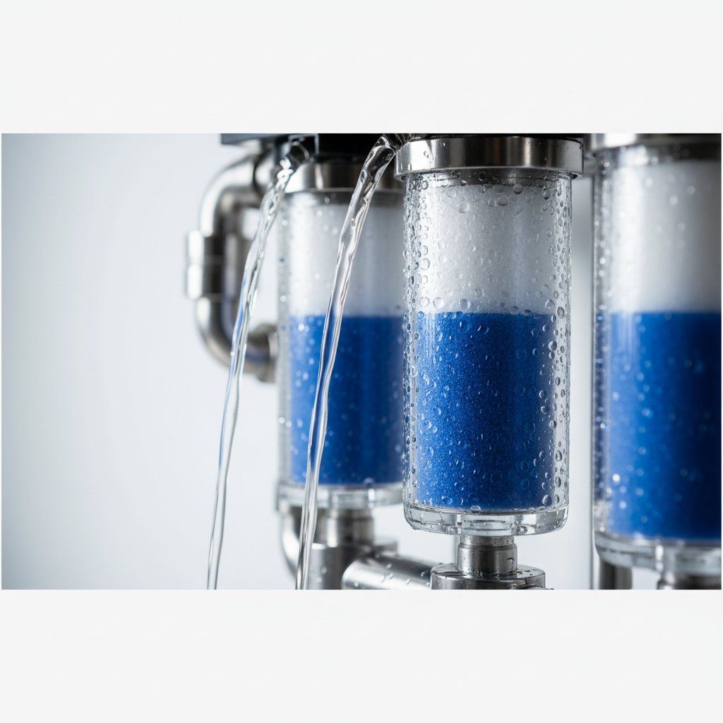 Water filter manufacturing facility with filtration systems and quality control equipment